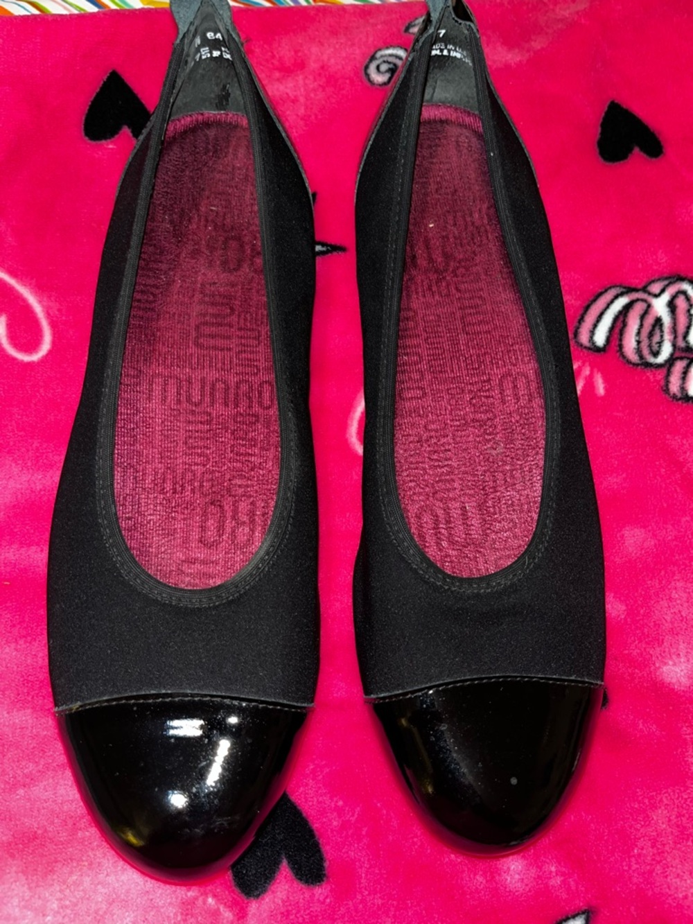 Munro Black Ballet Flats with Patent Black Toe